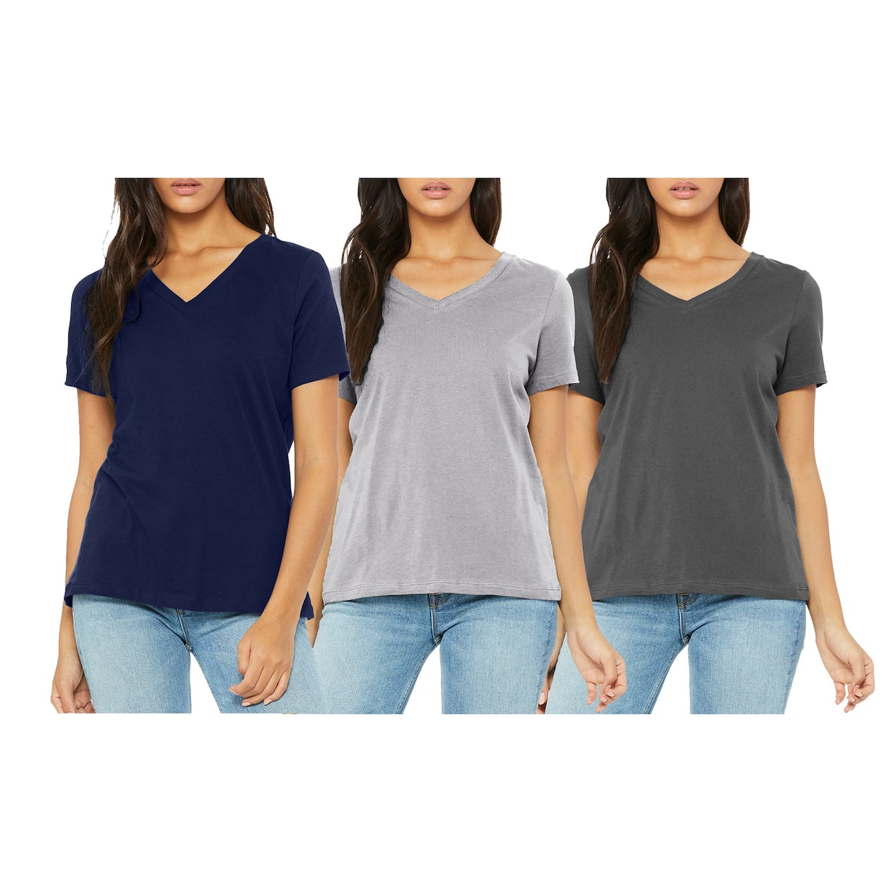 Women's Loose Fitting Short Sleeve V-Neck Tee (3-Pack)